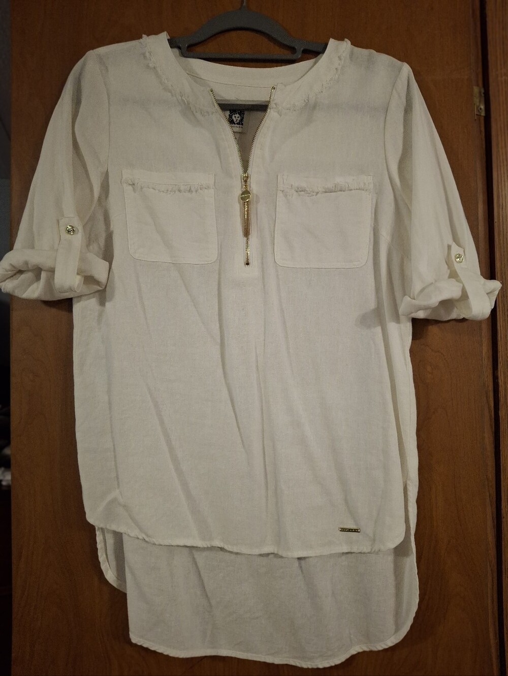White Lightweight Longline Women's Shirt with Zip Detail
